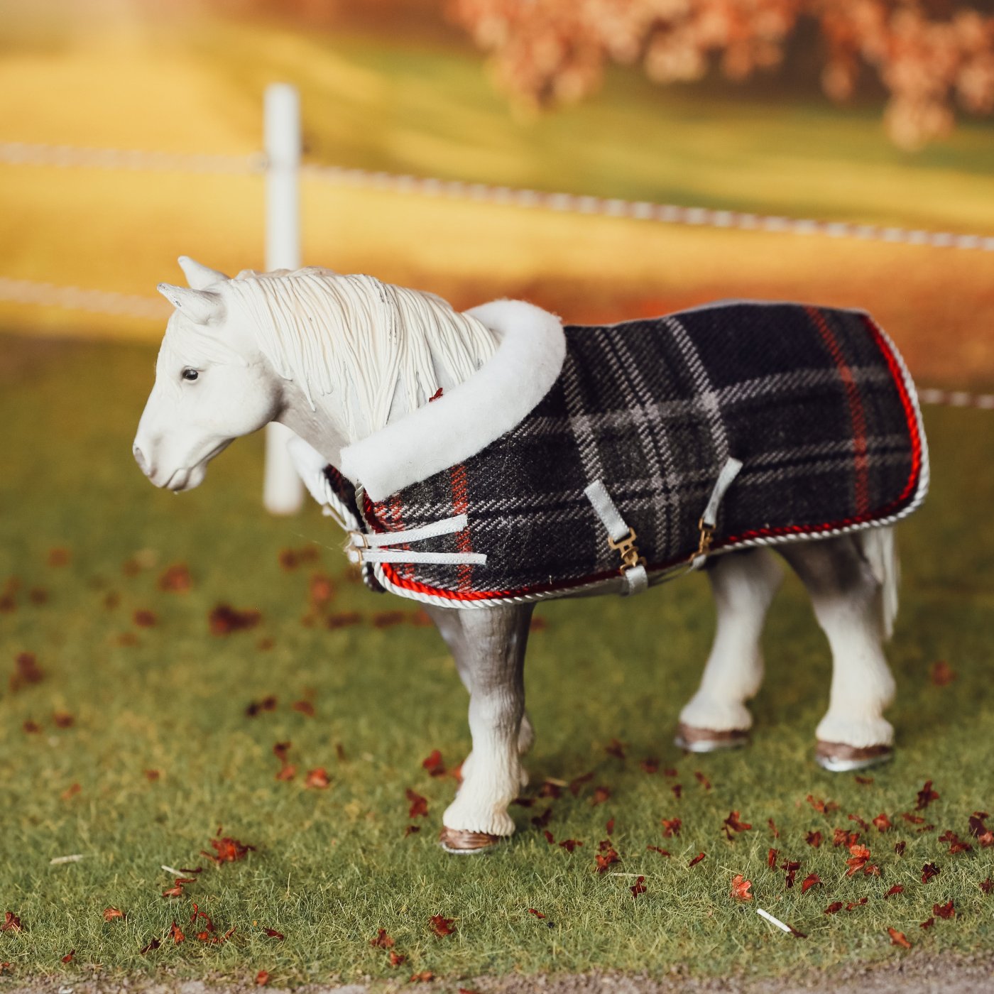 Grey Tartan Wool Stable Blanket kit for Schleich model horses