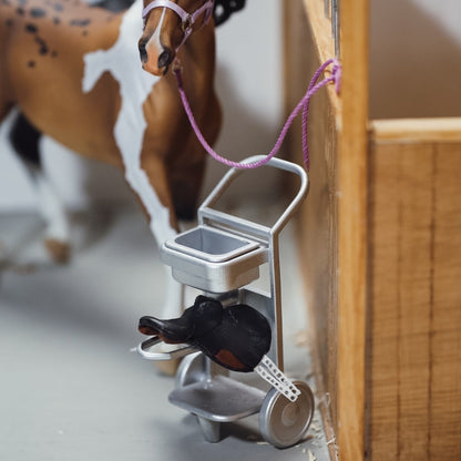 3D printed Saddle cart for Breyer Classics and CollectA Deluxe model horses (scale 1:12) in silver