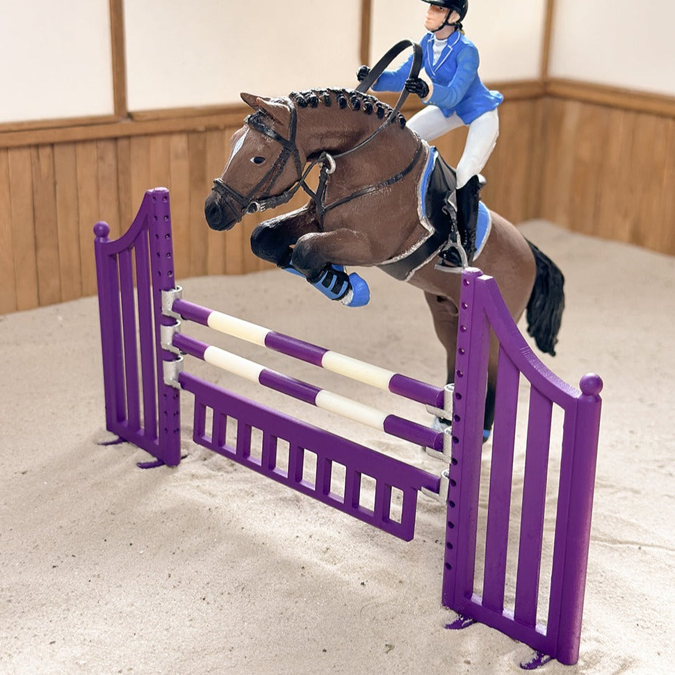 3D printed show jumping fence for Schleich model horses (Scale 1:20) purple color
