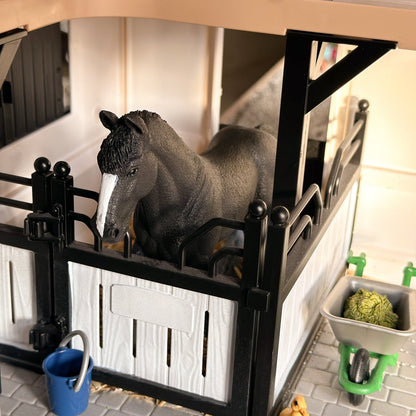 Customized Black and white Barn for Schleich model horses