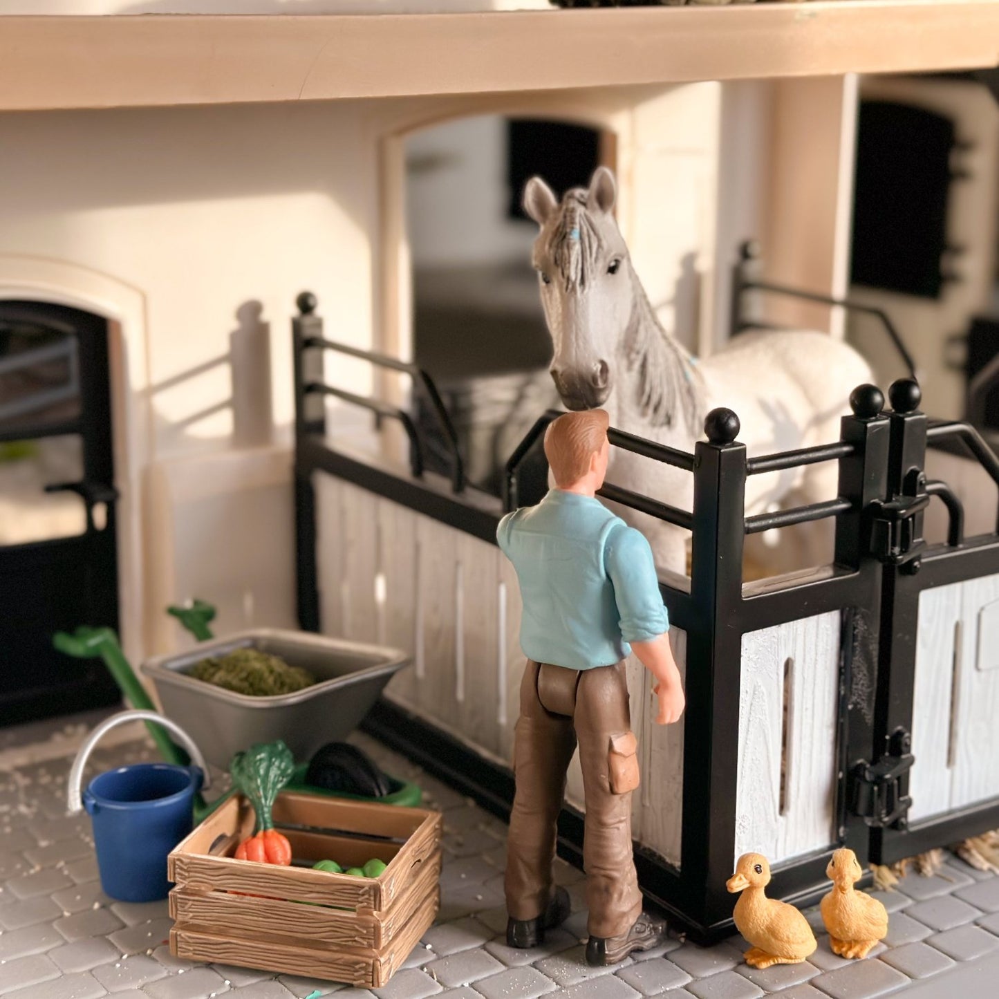 Customized Black and white Barn for Schleich model horses