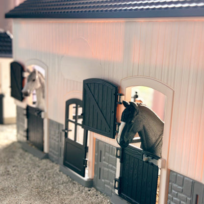 Customized Black and white Barn for Schleich model horses