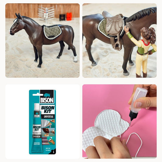 Party favor pack: DIY saddle pad kits for model horses with shared glue and precision applicators